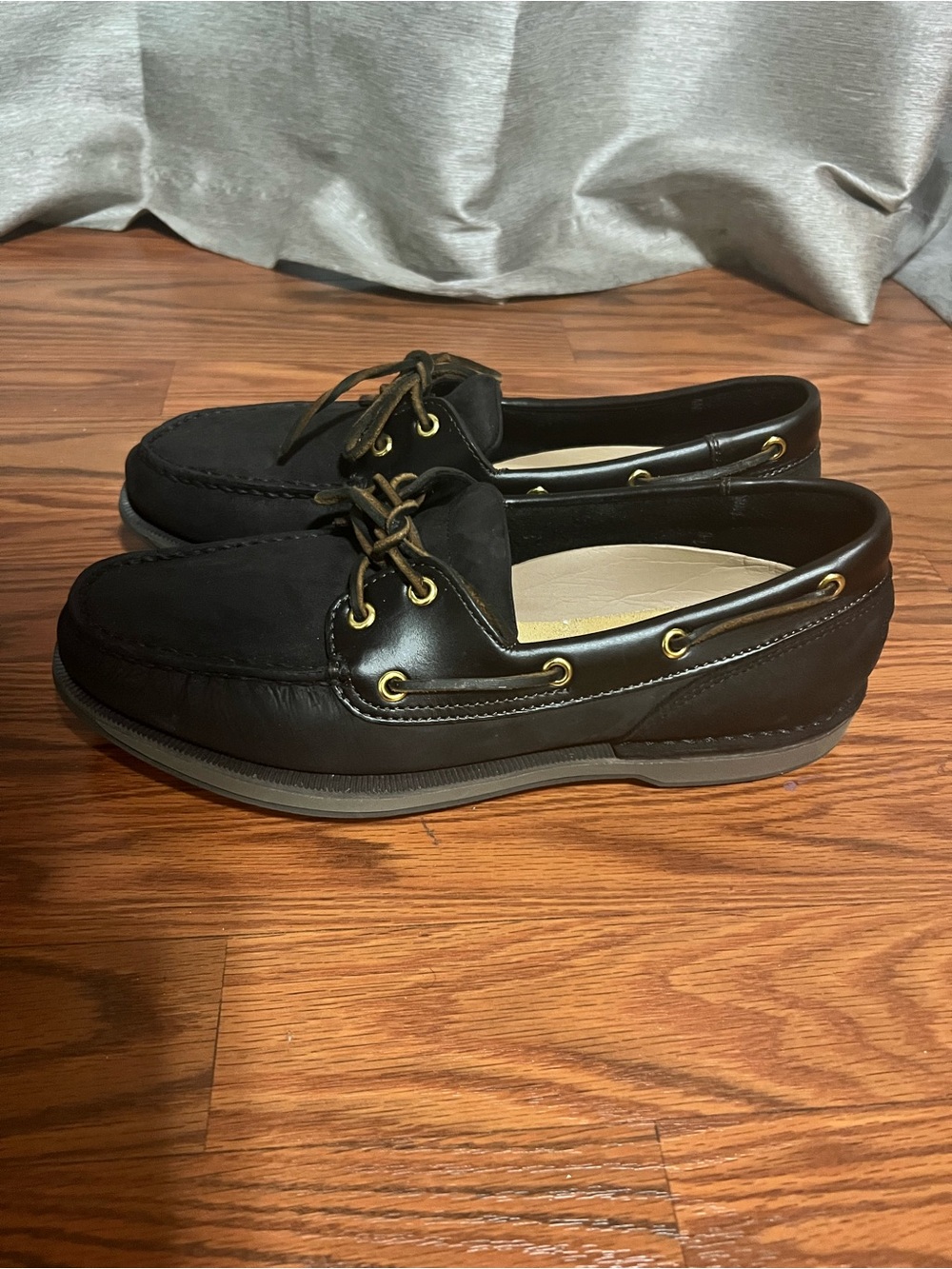 Rockport Black Leather and Nubuck Boat Shoes Size 10